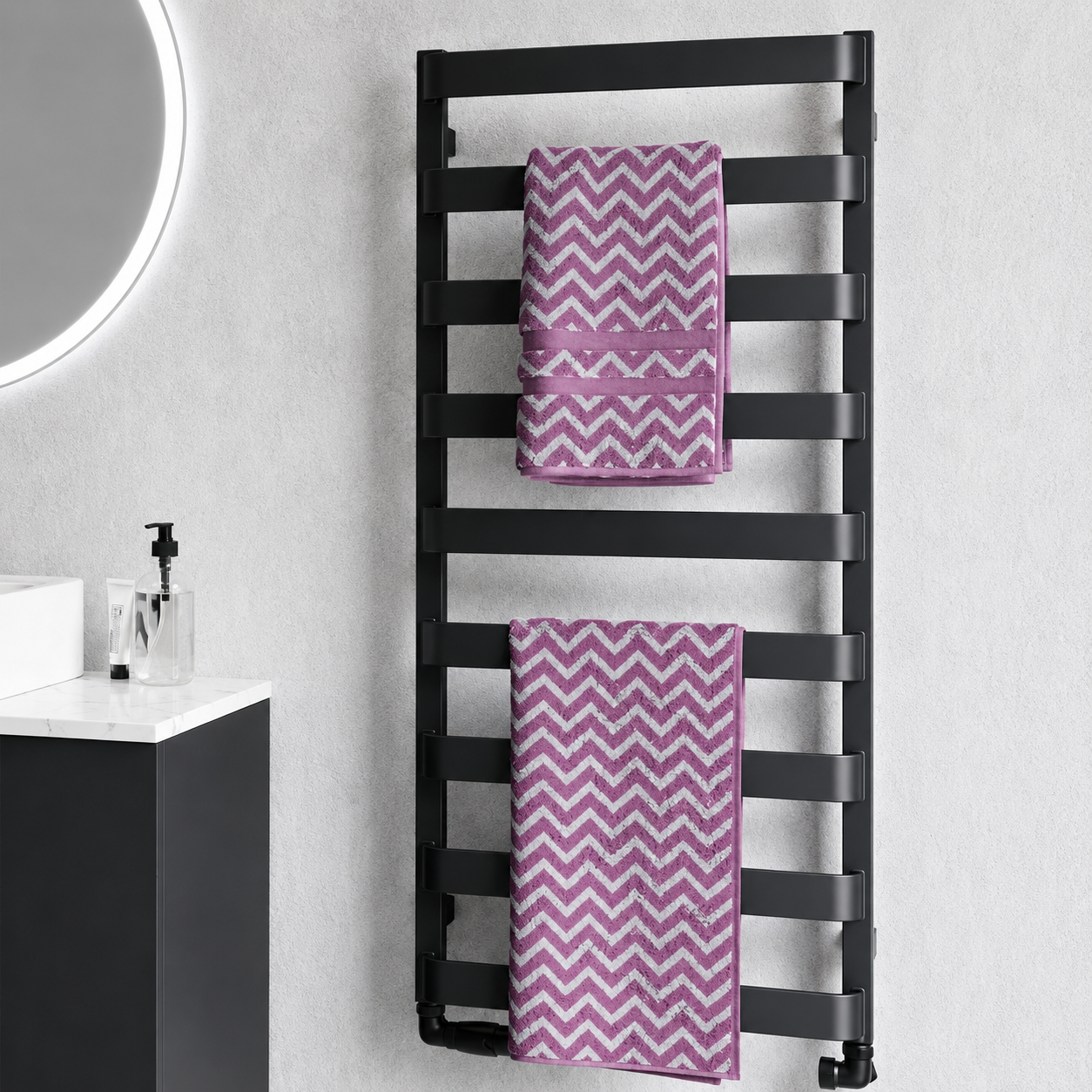 Lifestyle image of the Crosswater Air Metallic Black Towel Warmer