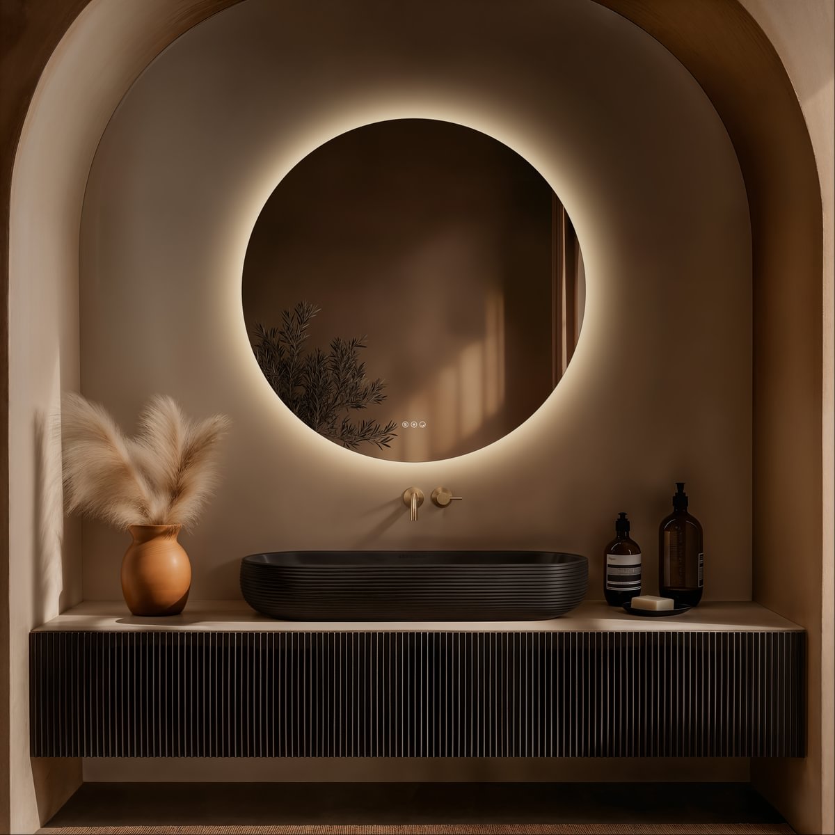 Close up product lifestyle image of the Origins Living Claris Round Mirror