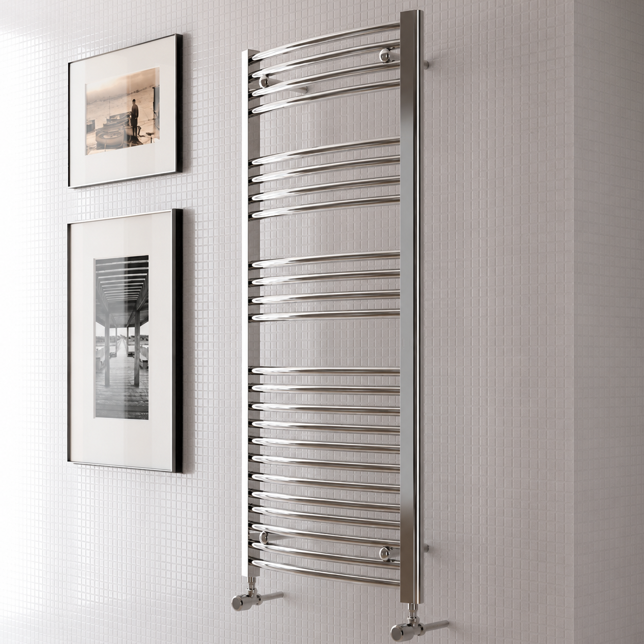 Lifestyle image of the Radox Premier Curved Chrome Towel Radiator
