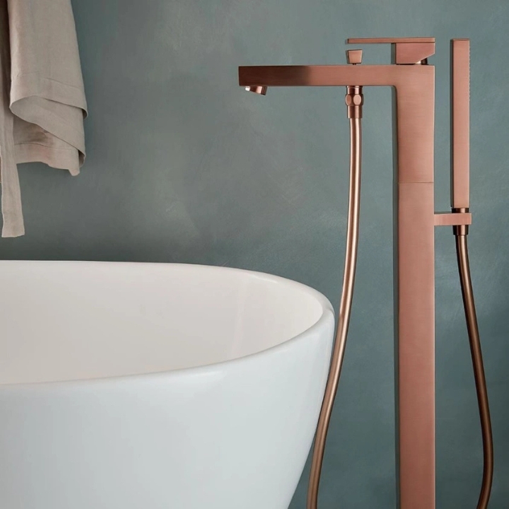 lifestyle image of Vado Individual Notion Brushed Bronze Freestanding Bath Shower Mixer