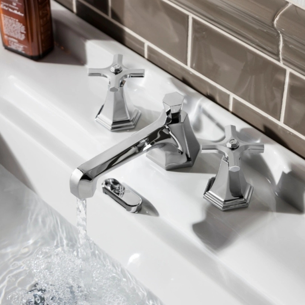 Lifestyle image of the Crosswater Waldorf Chrome 3 Tap Hole Crosshead Deck Mounted Basin Mixer
