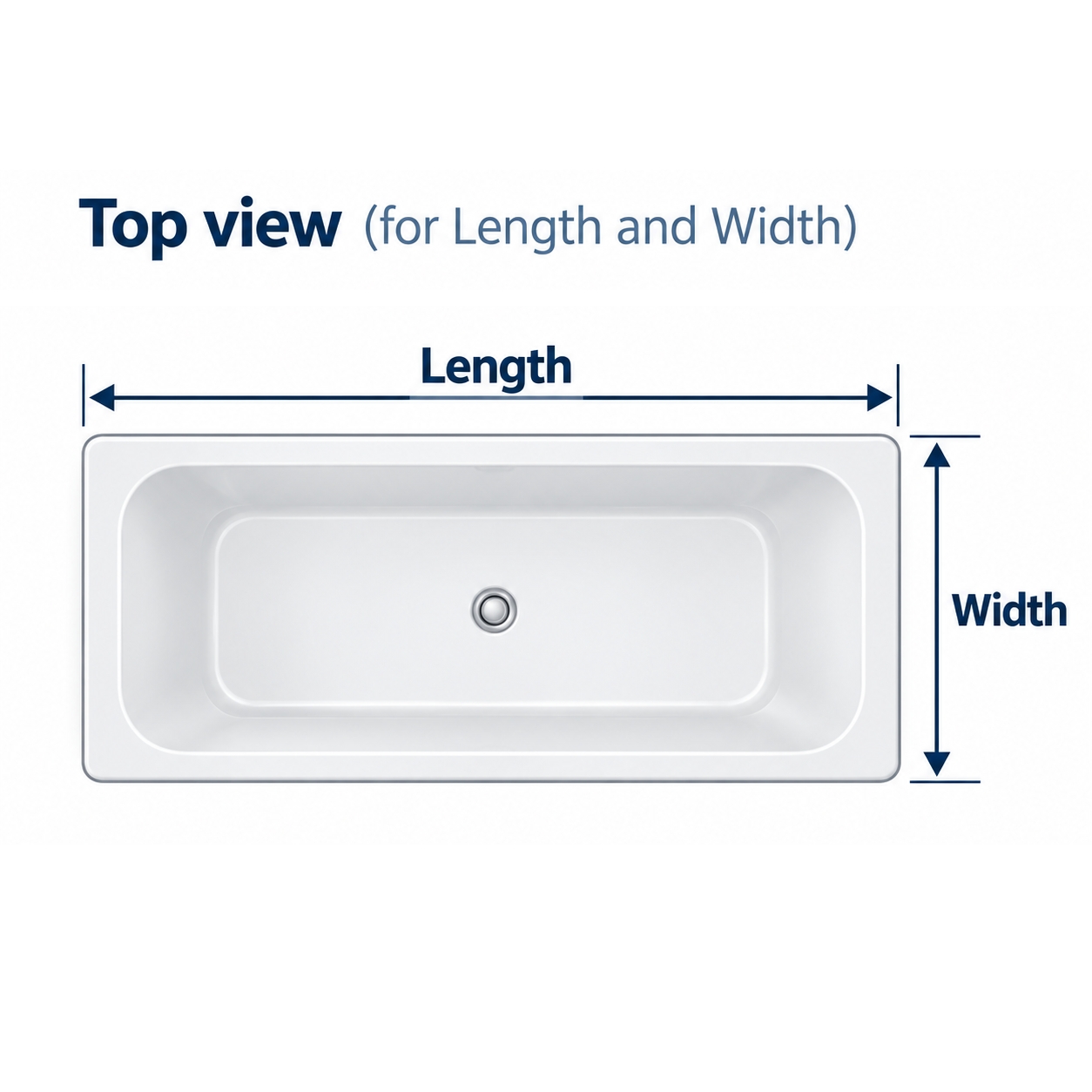 Top view diagram showing bath length and width measurements