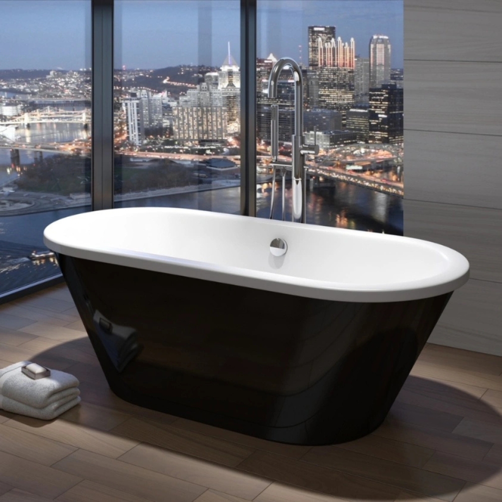 Lifestyle image of Abacus Vessini 1700mm x 755mm Freestanding Bath with Black Panel