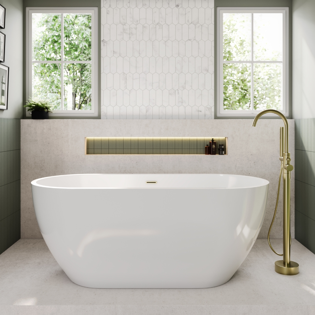 Lifestyle image of Sanctuary Auron 1500mm x 750mm Gloss White Double Ended Freestanding Bath