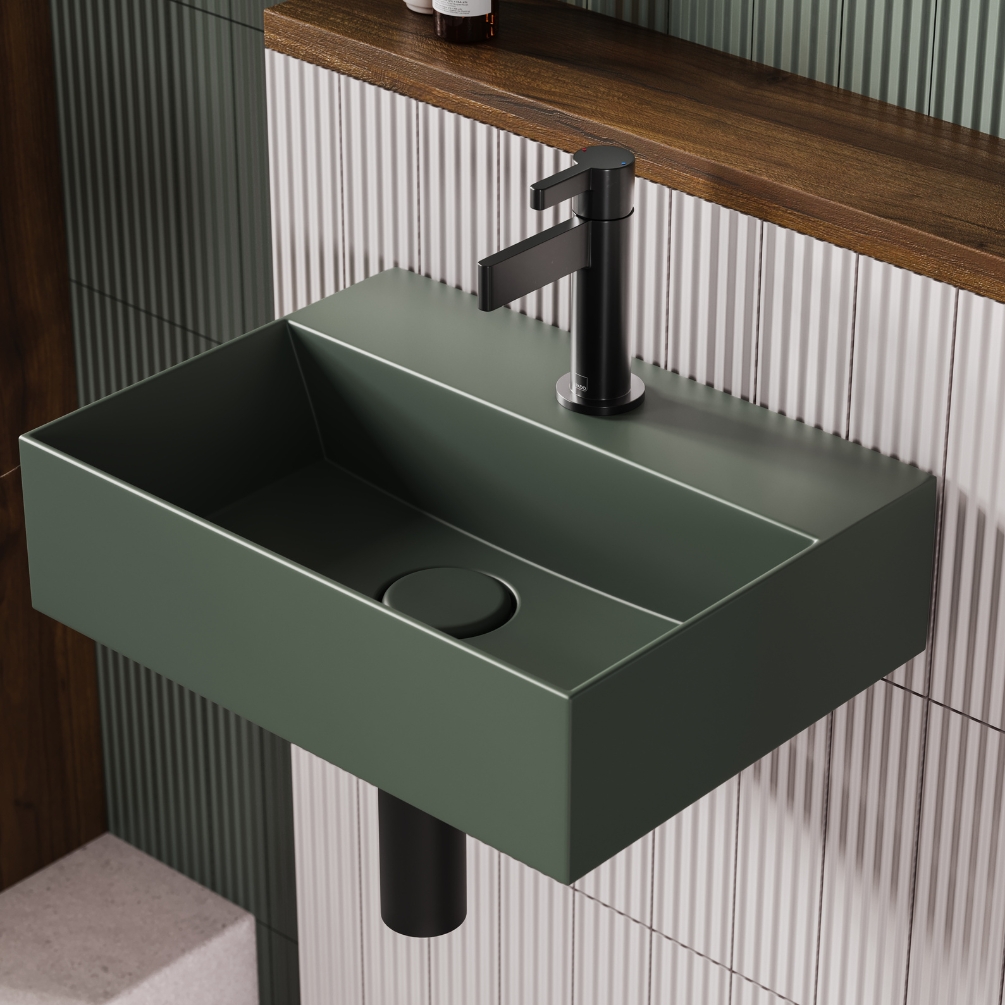Lifestyle image of Zero 3 400mm x 300mm Matt Green Cloakroom Wall Hung Basin