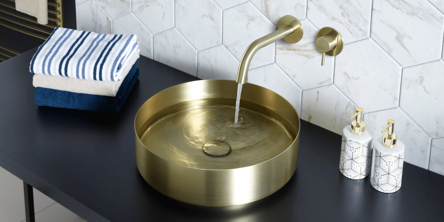 Image of the JTP Vos Brushed Brass Stainless Steel Round Countertop Basin