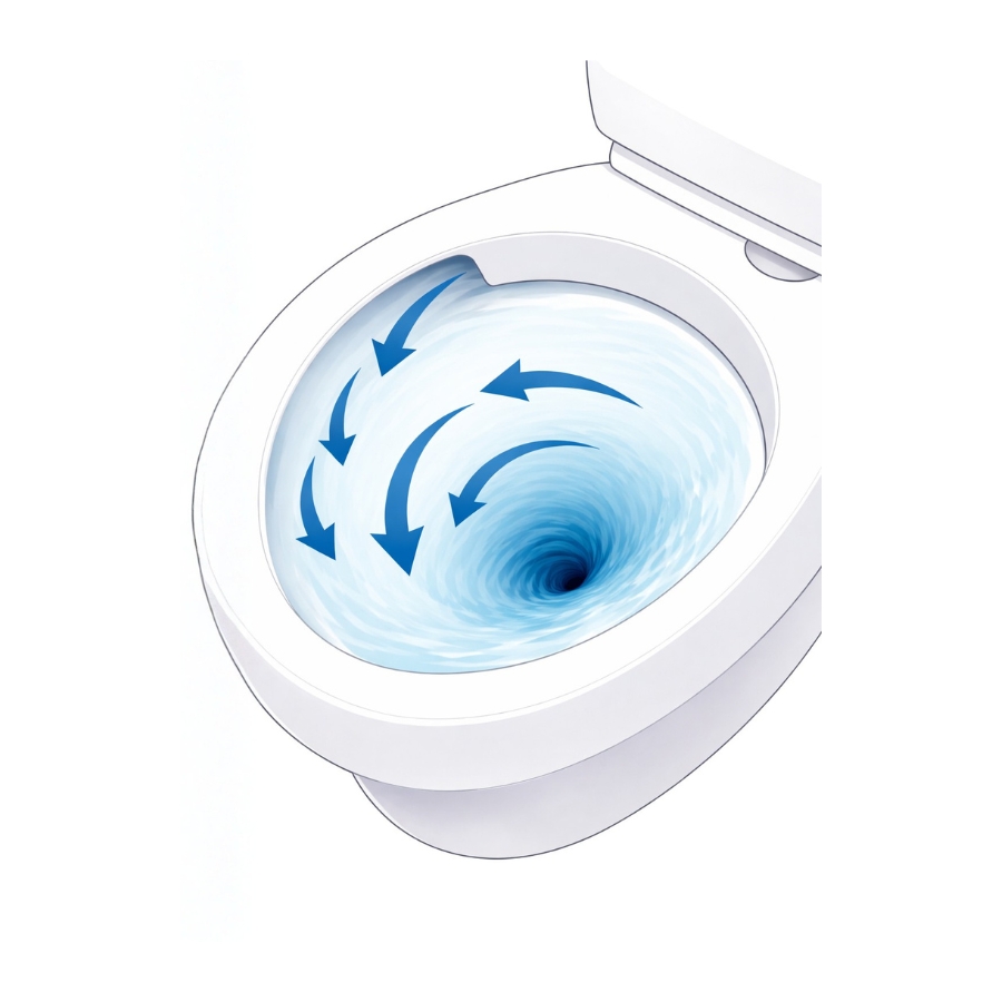 Illustration of a tornado/cyclone flush