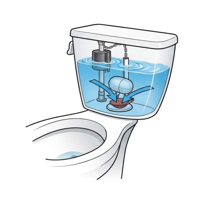 Illustration of a gravity flush toilet cistern