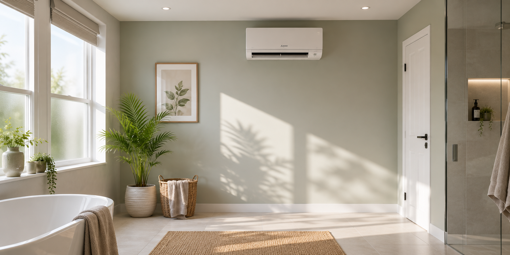 Lifestyle image of an ac unit installed in a bathroom