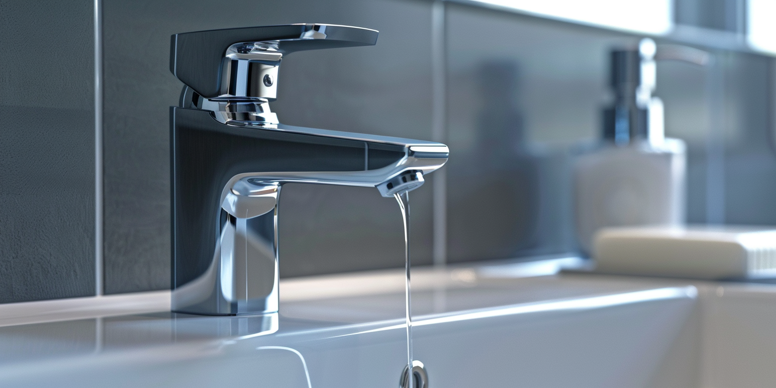 Lifestyle image of a basin tap with low water pressure and water trickling out from the spout