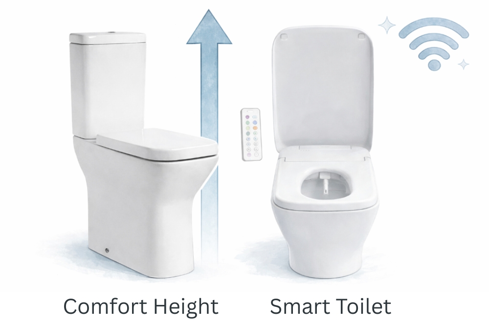 Illustration of a Smart Toilet and a Comfort Height Toilet
