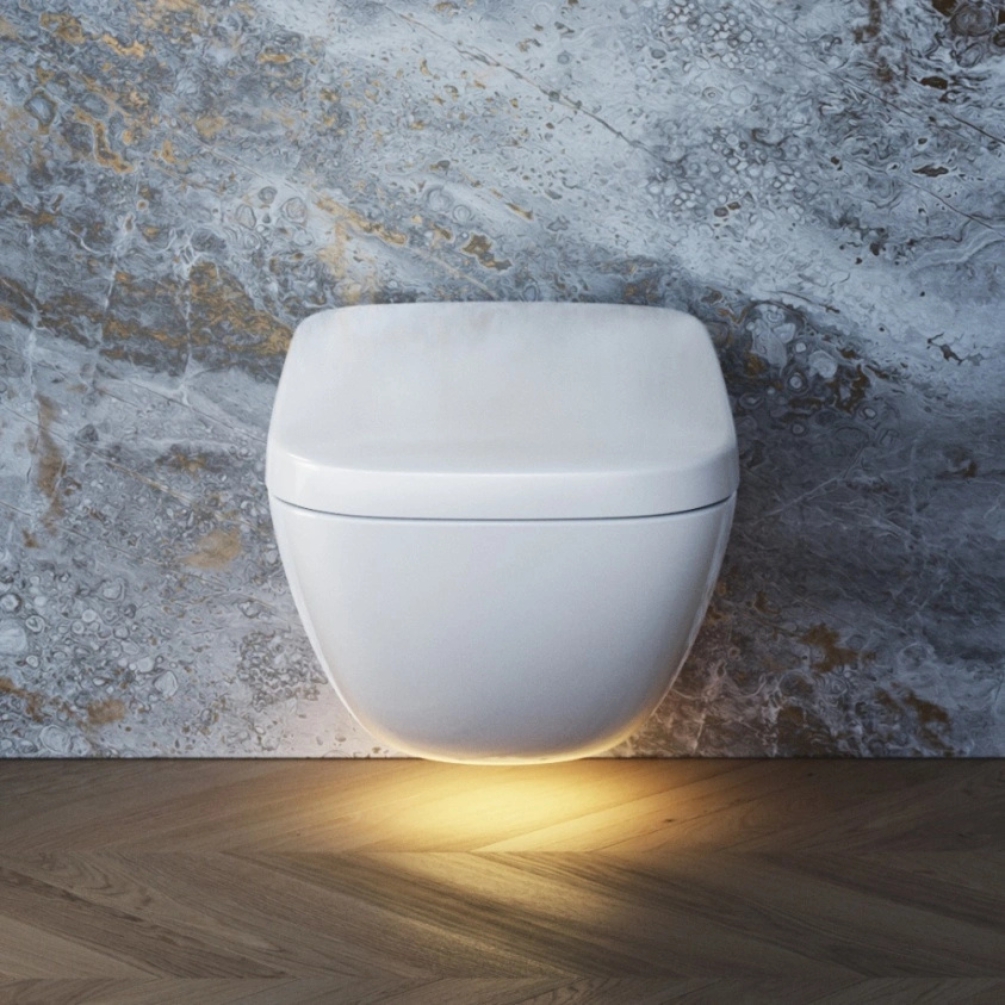 Lifestyle image of the TOTO Neorest WX1 Rimless Wall Hung Toilet