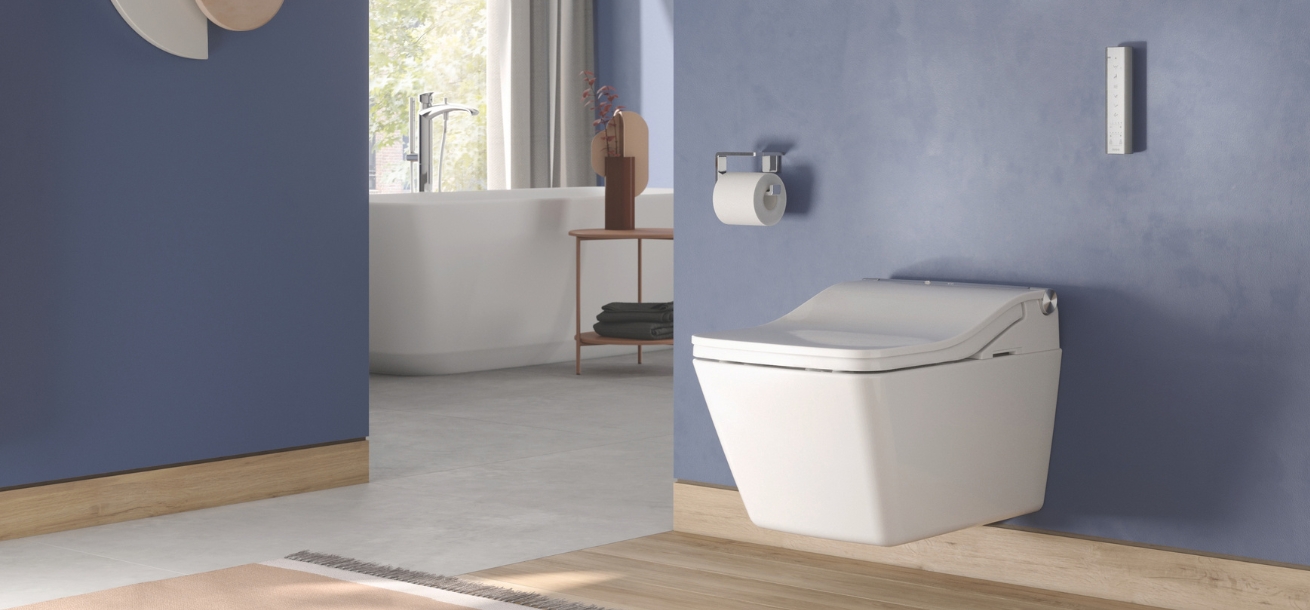Lifestyle image of the TOTO Washlet SW Auto Flush Rimless Wall Hung Toilet