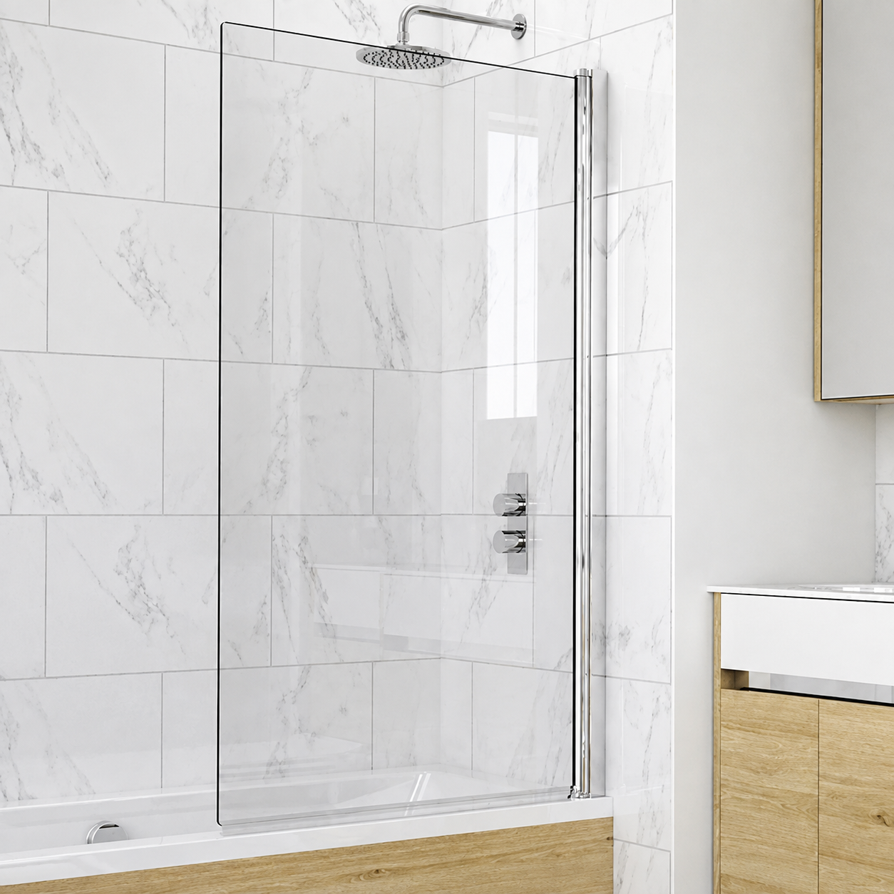 Lifestyle image of a square bath shower screen