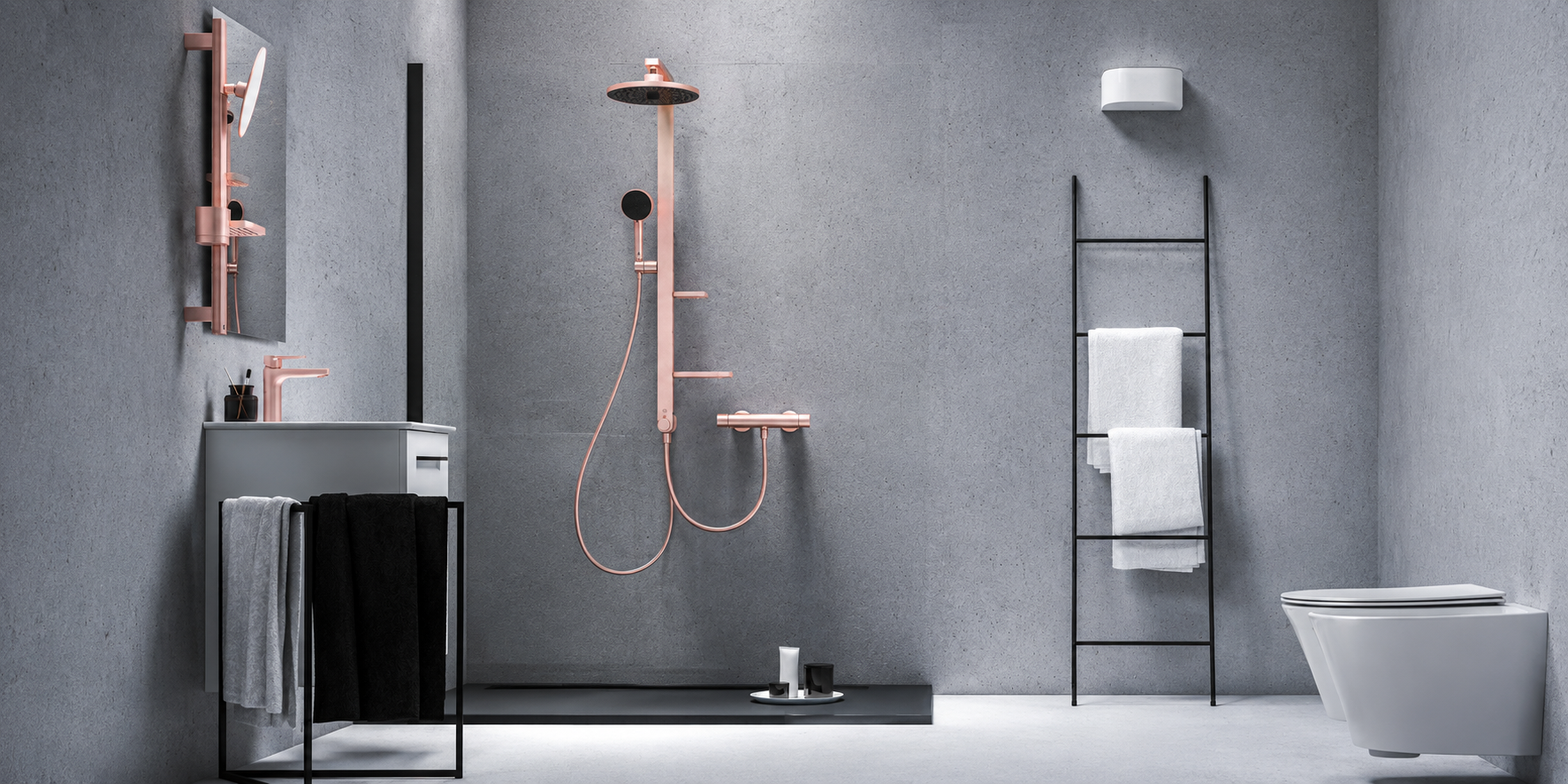 A lifestyle image of a bathroom using Ideal Standard's Alu+ range of products