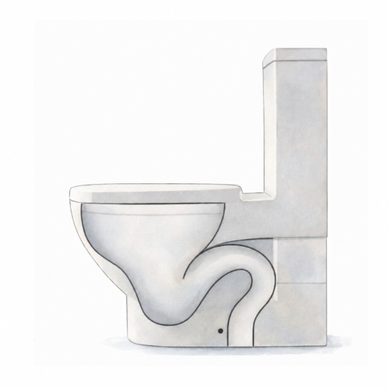 Side view illustration of a toilet with an S-trap