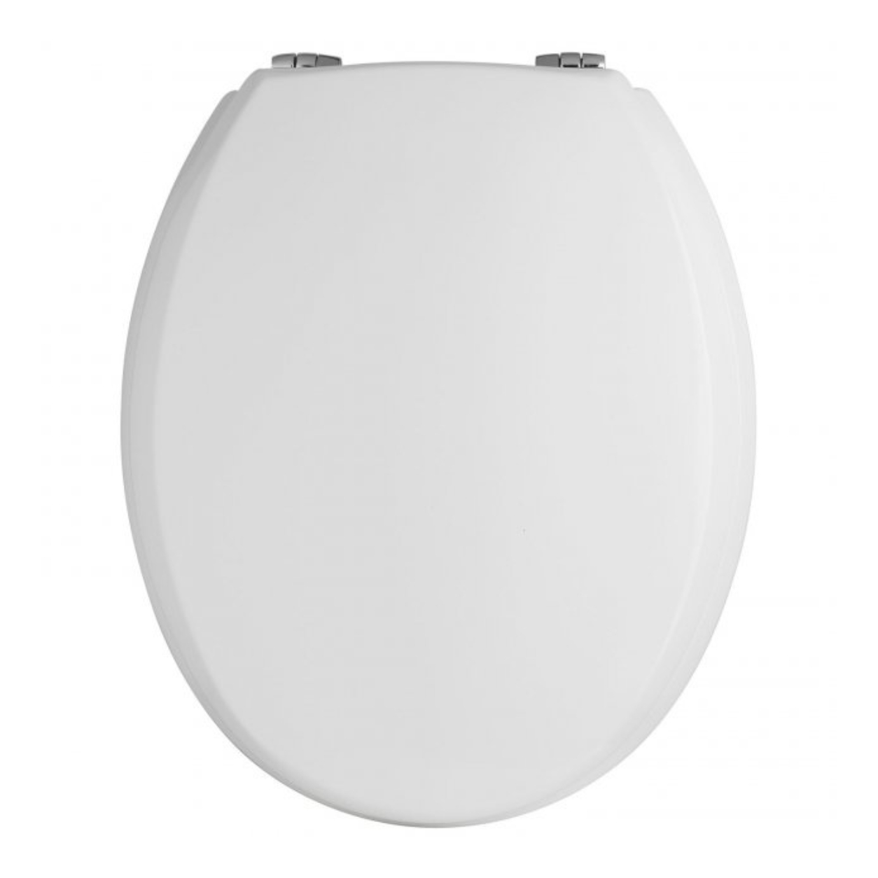 A top-down view of a round toilet seat