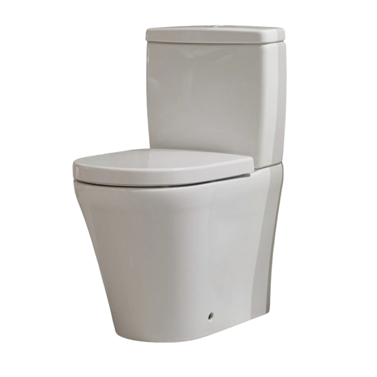 A cut out image of a close-coupled toilet with a wrapover toilet seat