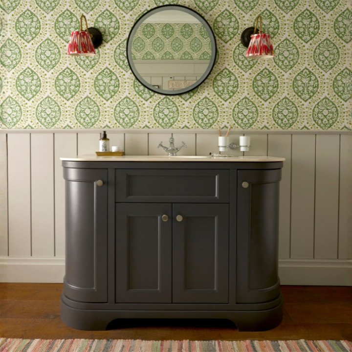 Lifestyle image of the Heritage Wilton 1200mm Graphite Curved Vanity Unit & Worktop