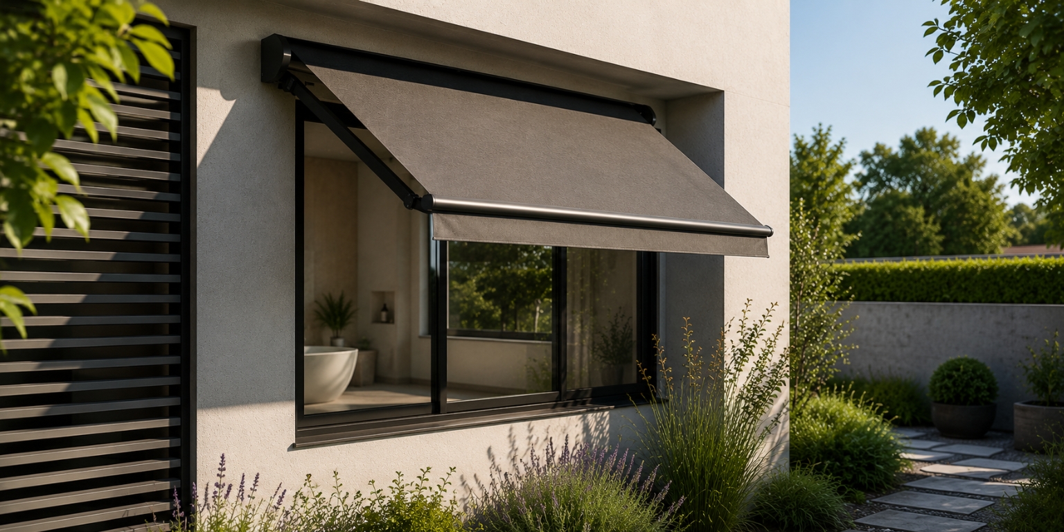 Awning installed outside of a bathroom window