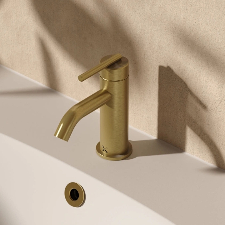 Lifestyle image of the Crosswater 3ONE6 Lever Brushed Brass Mini Basin Monobloc