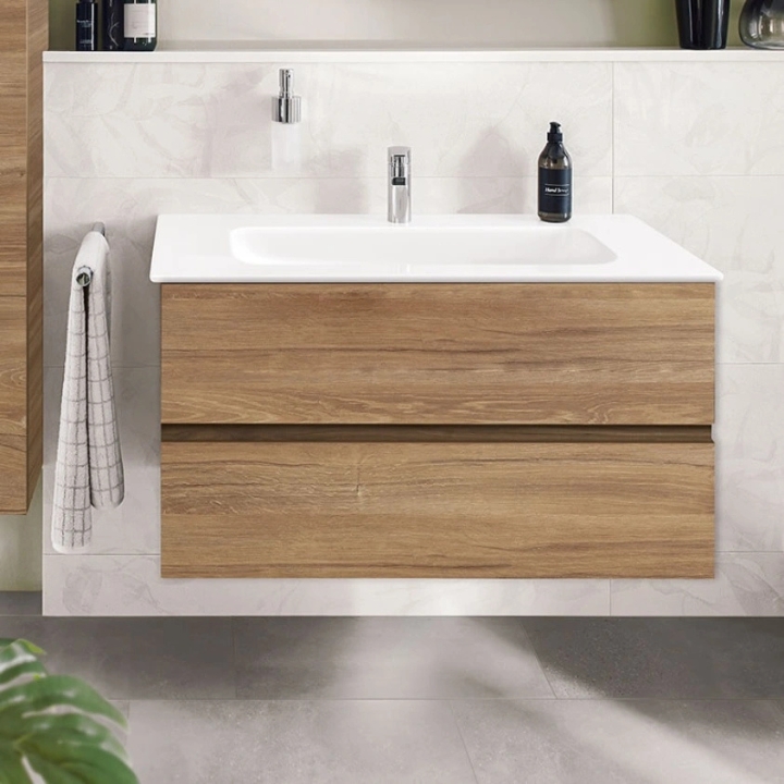 lifestyle image of Villeroy & Boch Arto Kansas Oak 800mm Vanity Unit & Basin