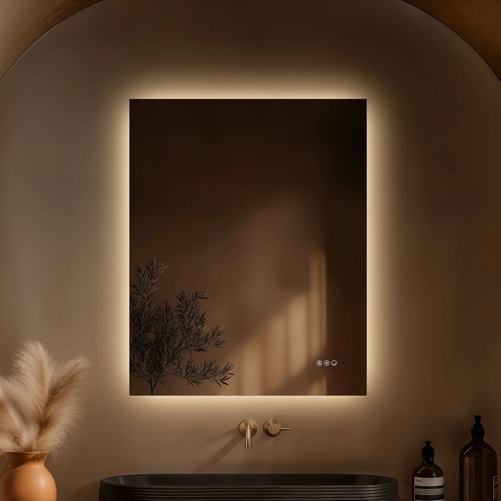 Lifestyle image of Origins Living Claris 800 x 1000mm Rectangular LED Mirror