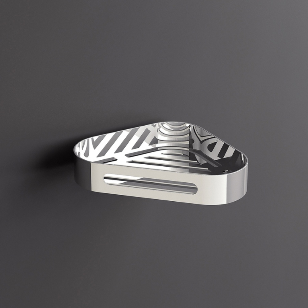 Close up product image of the Origins Living S5 Polished Stainless Steel Fahrenheit Corner Basket