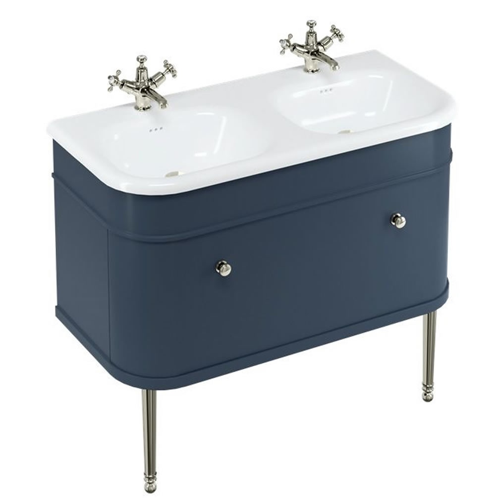 Burlington Chalfont 1000mm Double Basin, Blue Unit & Nickel Legs