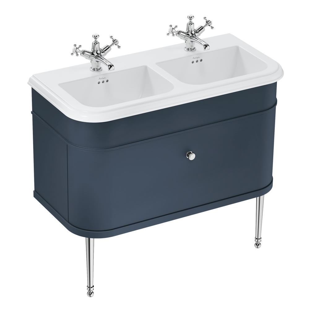 Burlington Chalfont 1000mm Double Basin With Blue Unit & Chrome Legs