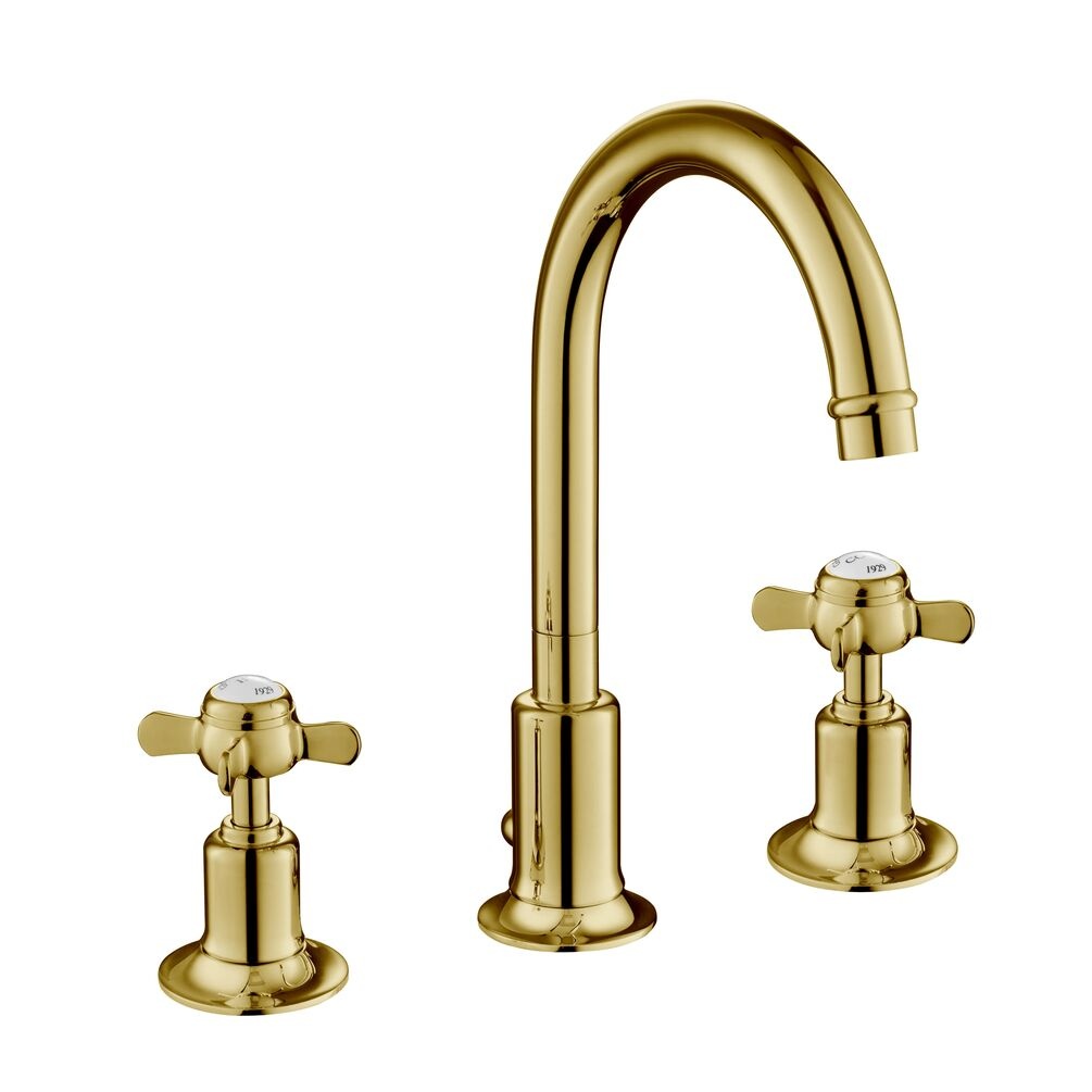 JTP Grosvenor Pinch Polished Gold 3 Tap Hole Basin Mixer Cut Out