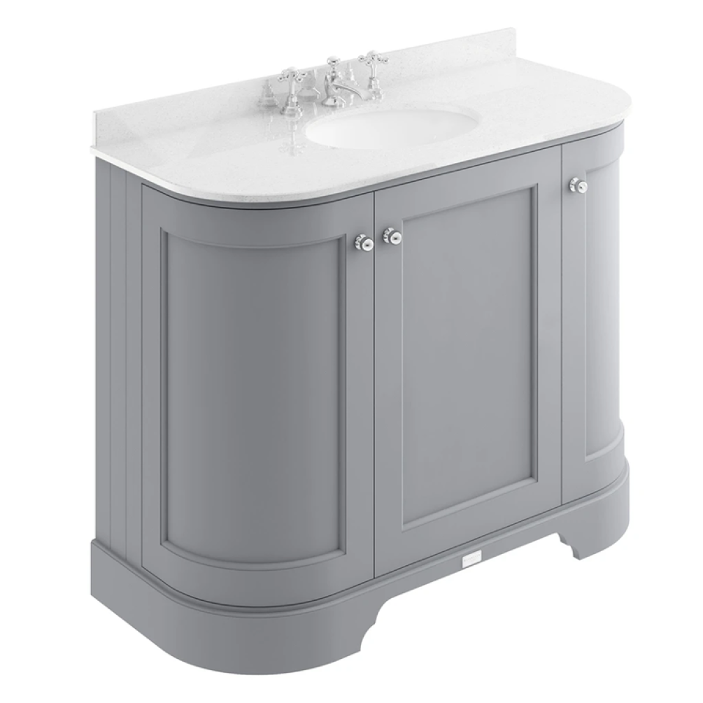 Bayswater Plummett Grey 1000mm 3 Door Curved Unit & White 3TH Worktop