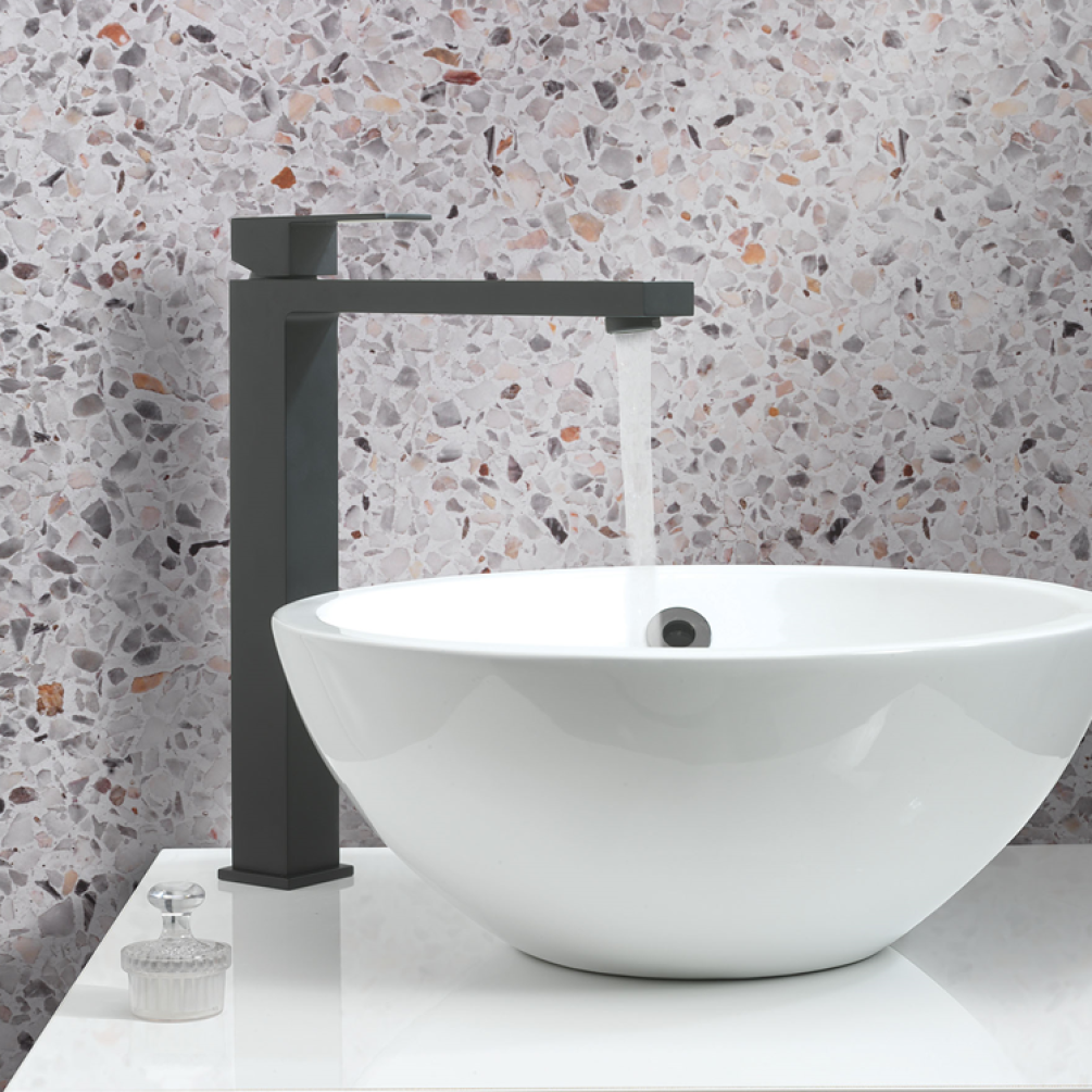 Photo of Crosswater Verge Matt Black Tall Mono Basin Mixer Lifestyle Image