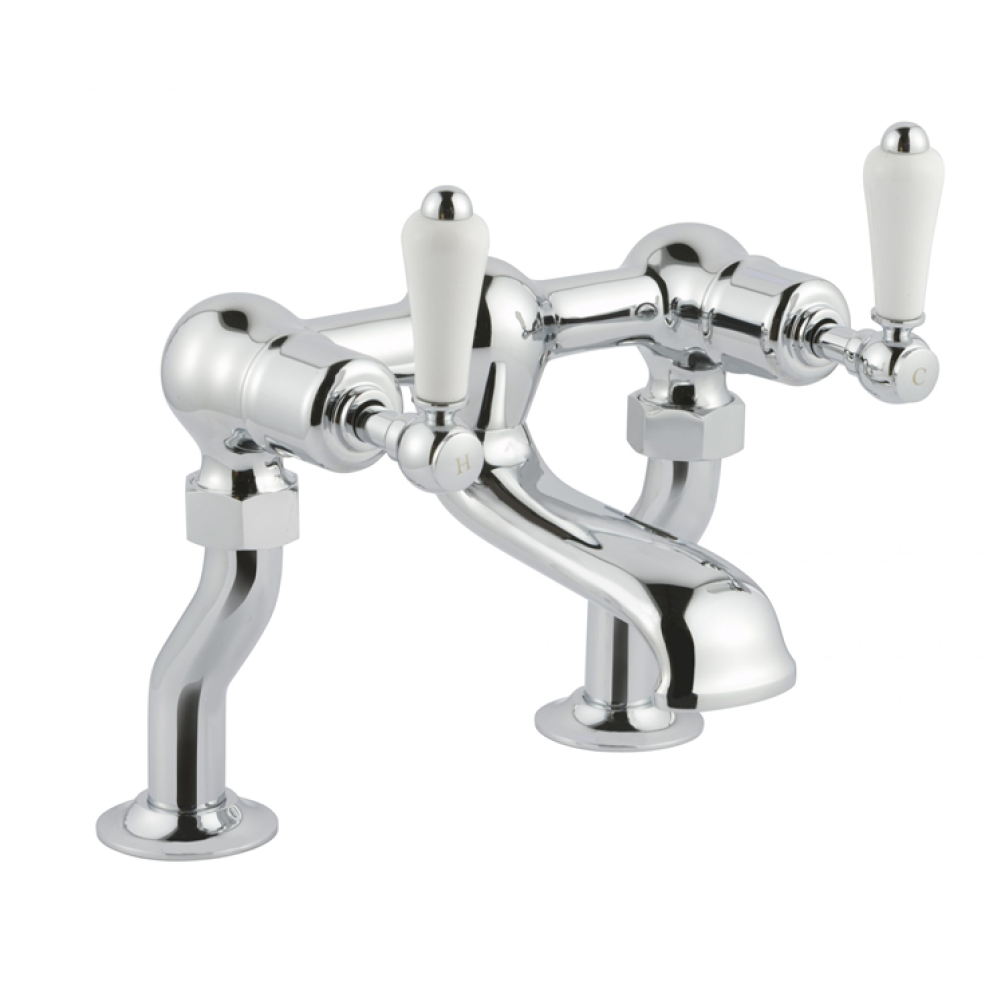 Photo of JTP Grosvenor Lever Chrome Deck Mounted Bath Filler - White Levers Cutout