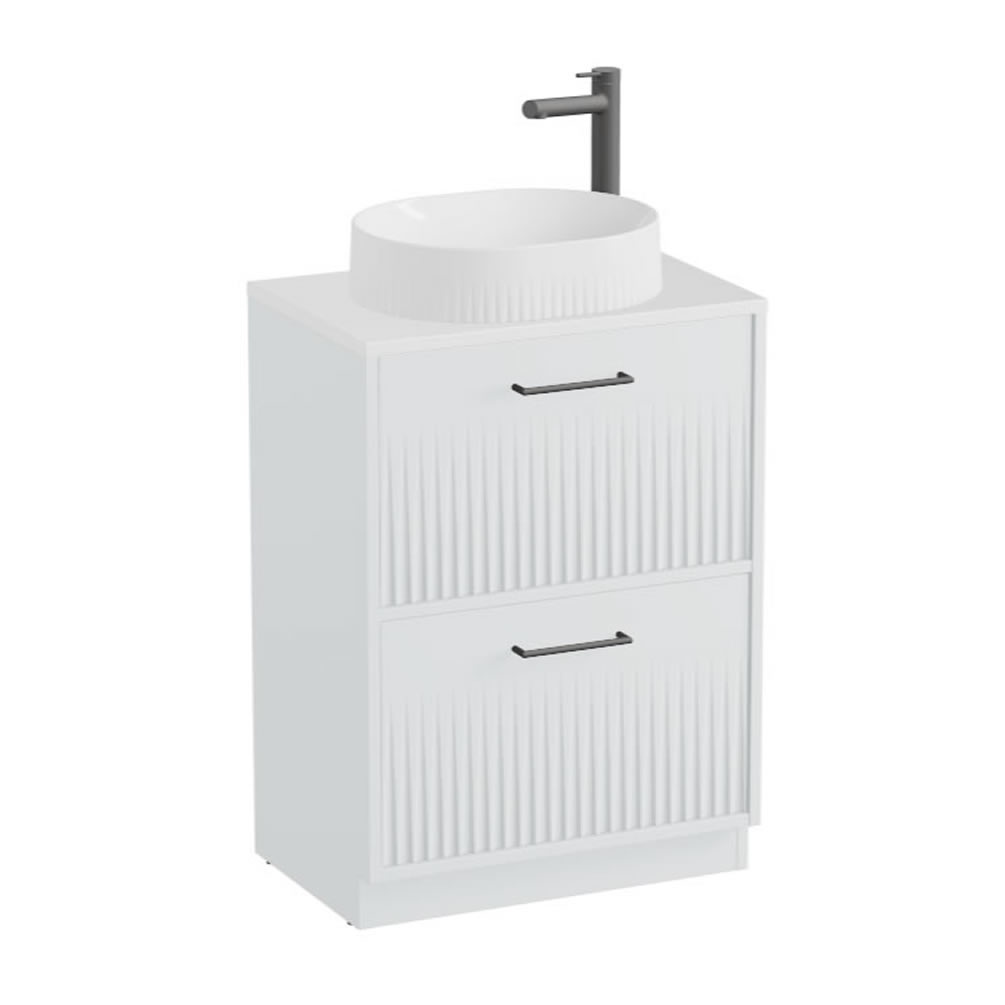 Vado Safari Fluted 600mm Arctic White Floorstanding Vanity Unit & Gloss Worktop