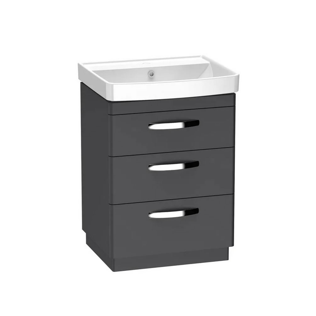 Tavistock Compass 600mm Matt Storm Grey 3 Drawer Freestanding Unit & Basin