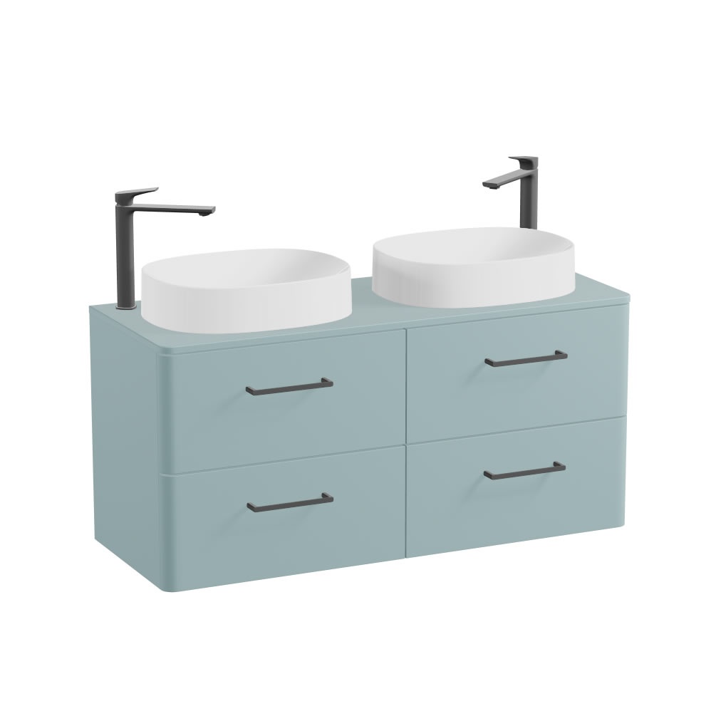 Vado Cameo 1200mm Cove Blue Wall Hung 4 Drawer Vanity Unit, Worktop & Gloss White Oval Basin