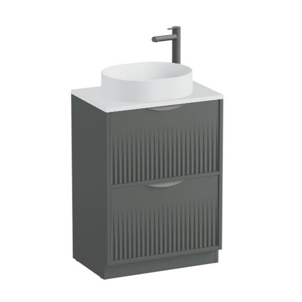 Vado Safari Fluted 600mm Charcoal Grey Floorstanding Vanity Unit & Arctic Worktop