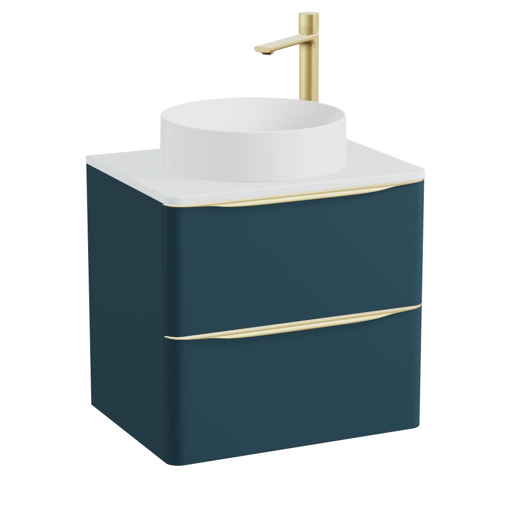 Vado Cameo 600mm Atlantic Blue Wall Mounted Vanity Unit, Arctic Worktop & Gloss Basin
