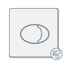 iconography image of a pneumatic toilet flush button of pneumatic toilet flush plate. This features a square shape with an oval shape making up two buttons. It also features an icon in the corner with an air symbol showing how pneumatic flush plates work