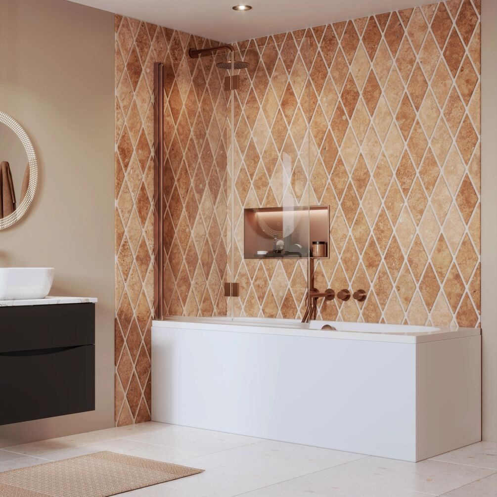Lifestyle image of Crosswater Asura 8 Brushed Bronze Folding Bath Screen