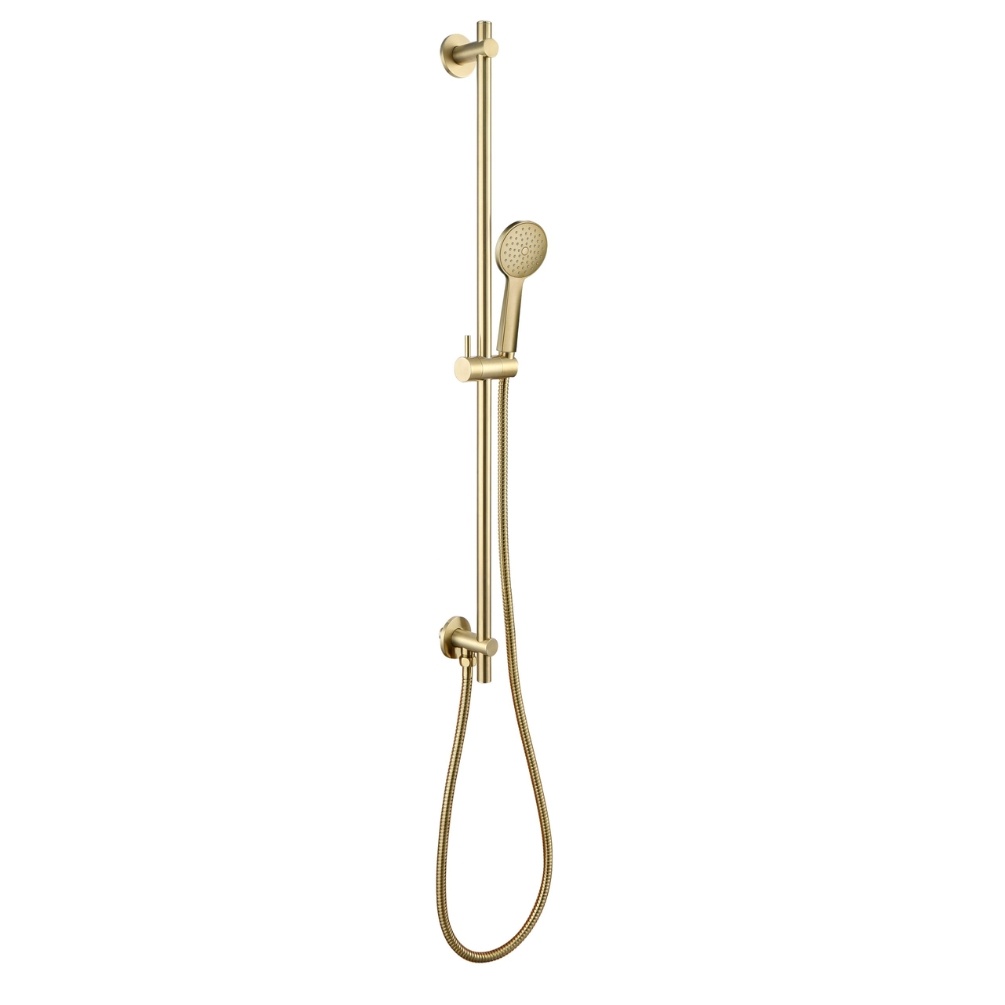 Product Cut out image of the JTP Vos Brushed Brass Slide Rail Kit with Round Shower Handset & Hose