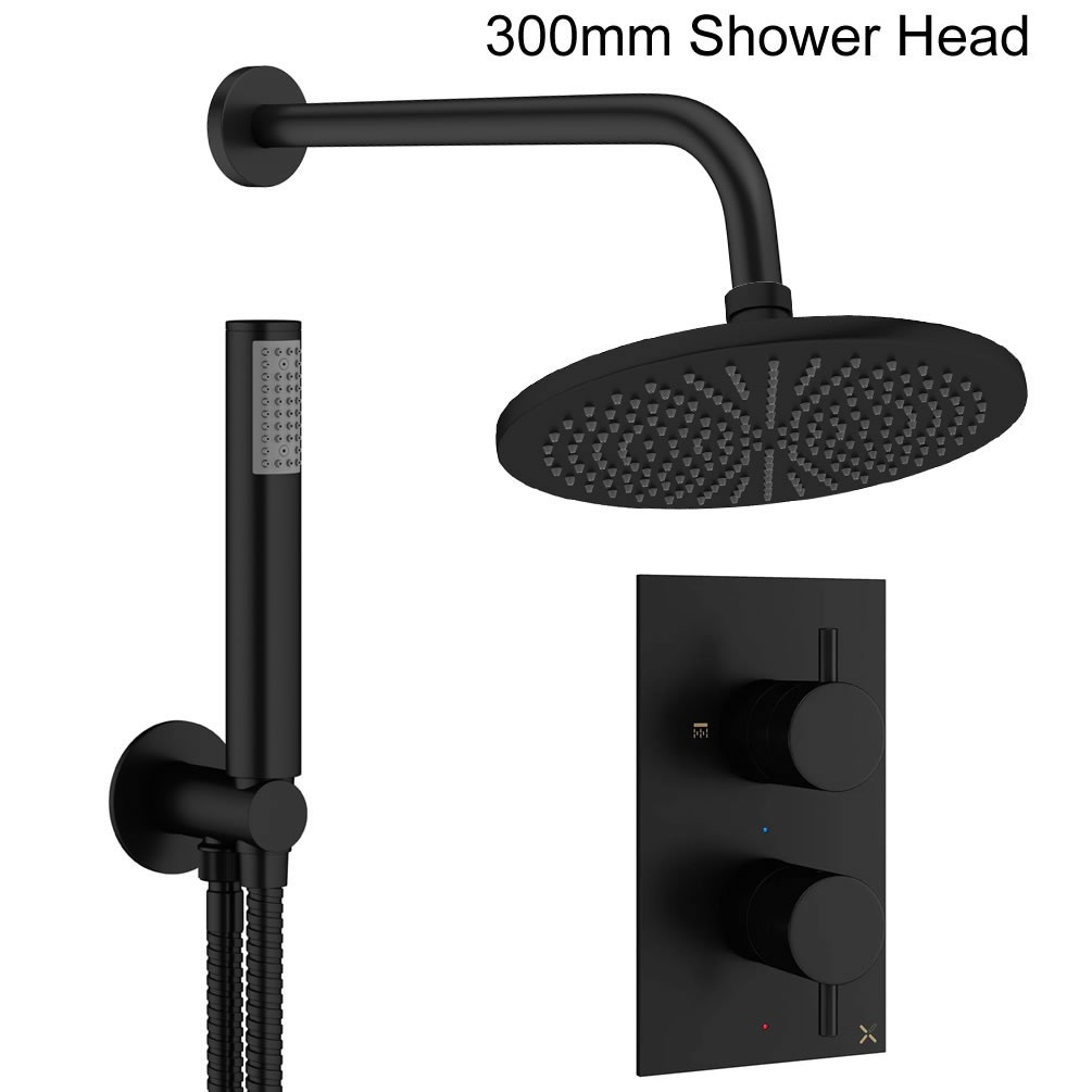 Cutout image of Crosswater Design Matt Black Dual Outlet Rainfall Shower Set 300mm head