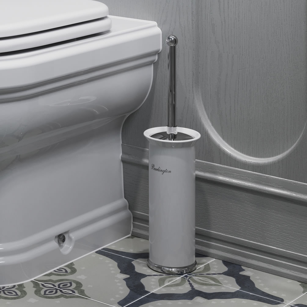 Burlington Chrome Freestanding Toilet Brush Holder - Lifestyle Image