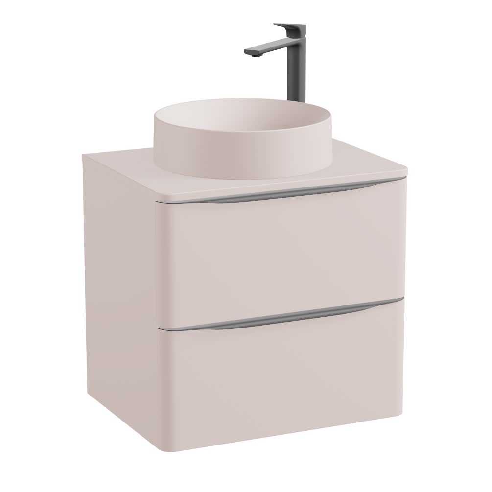 Vado Cameo 600mm Pink Clay Wall Hung 2 Drawer Vanity Unit, Worktop & Basin