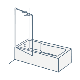 iconography image of a square shower bath / straight shower bath with squared edges/ standard rectangular shower bath