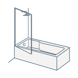 iconography image of a square shower bath / straight shower bath with squared edges/ standard rectangular shower bath
