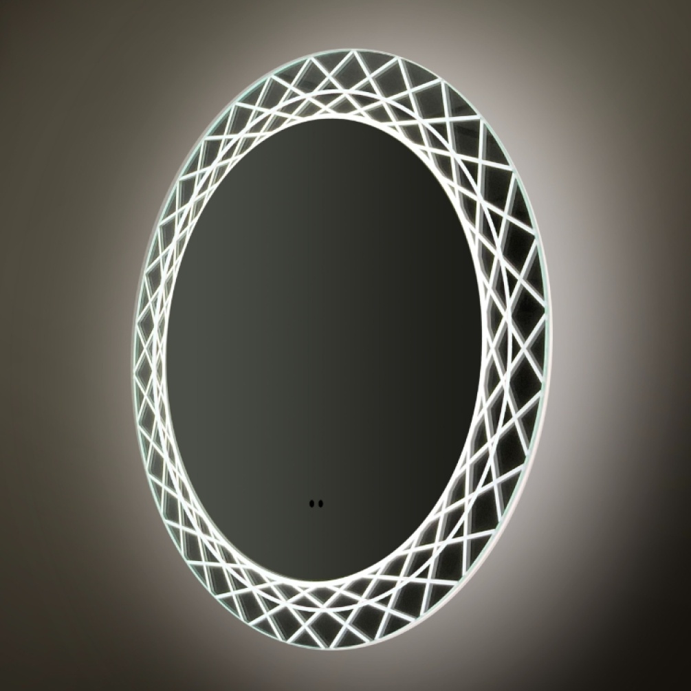 Close up product image of the HIB Bellus 800mm Ornate Round LED Bathroom Mirror