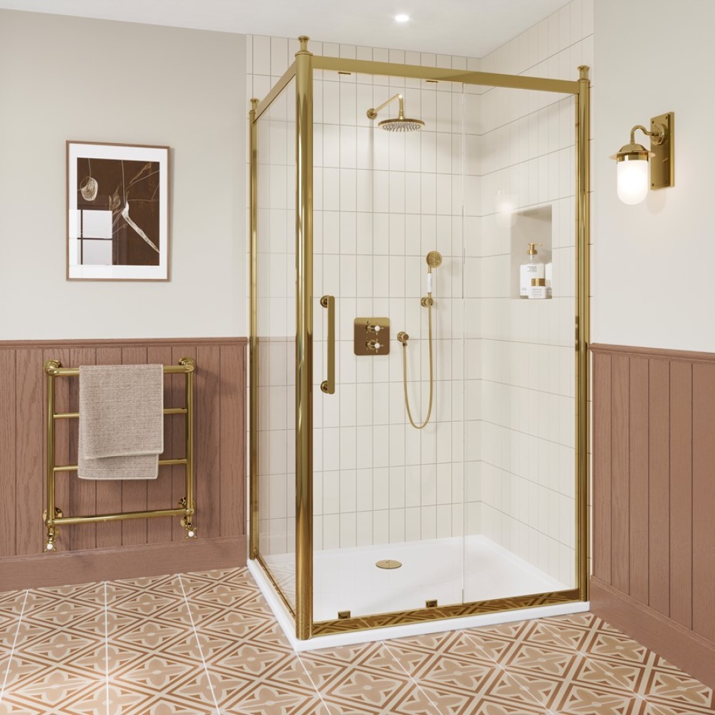 Burlington Classique 1909 1200mm Gold Sliding Shower Door With Side Panel