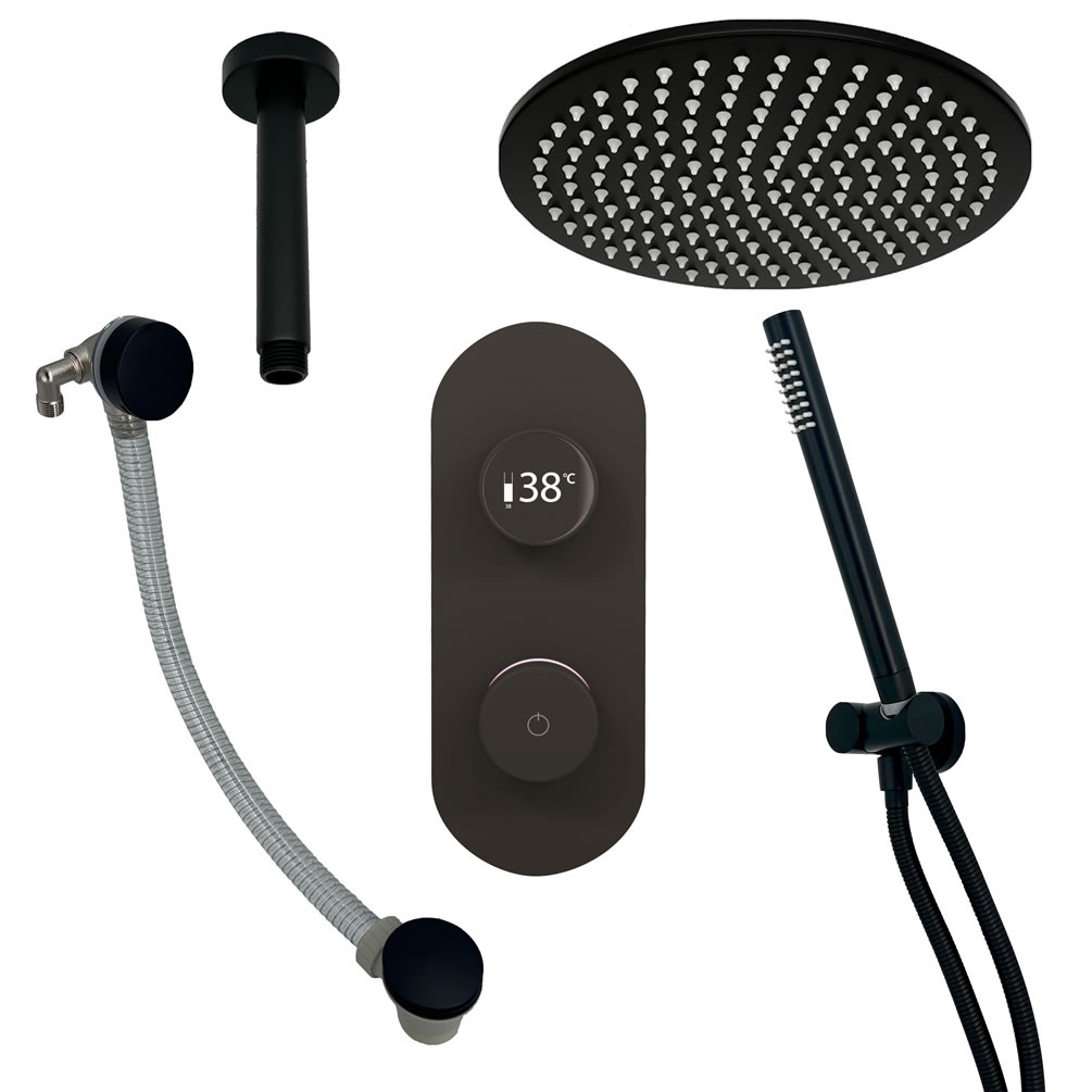 Cutout image of TED TOGO Matt Black Triple Outlet Digital Shower Bath Set